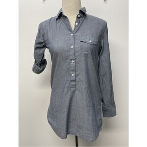 J. Crew Button Tunic Shirt Women Size Large Blue Style C9354 Long Sleeve